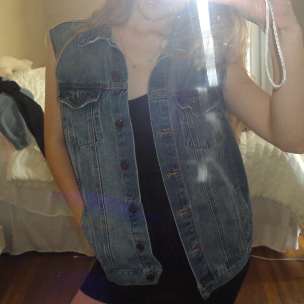Denim Sleeveless Vest with Distressed Detail
